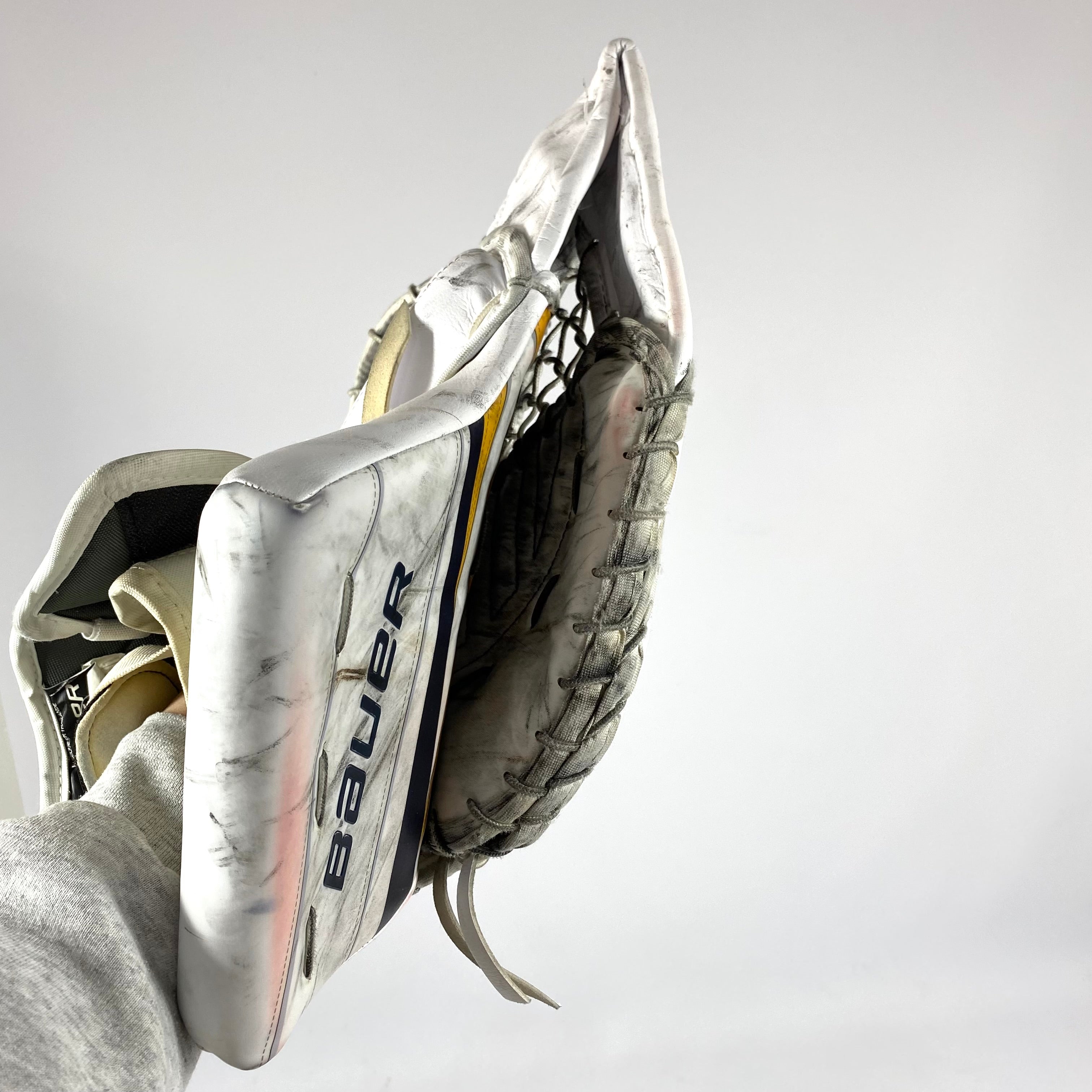Bauer Supreme Mach - Gant de gardien Pro Stock d'occasion (blanc/jaune/noir)
